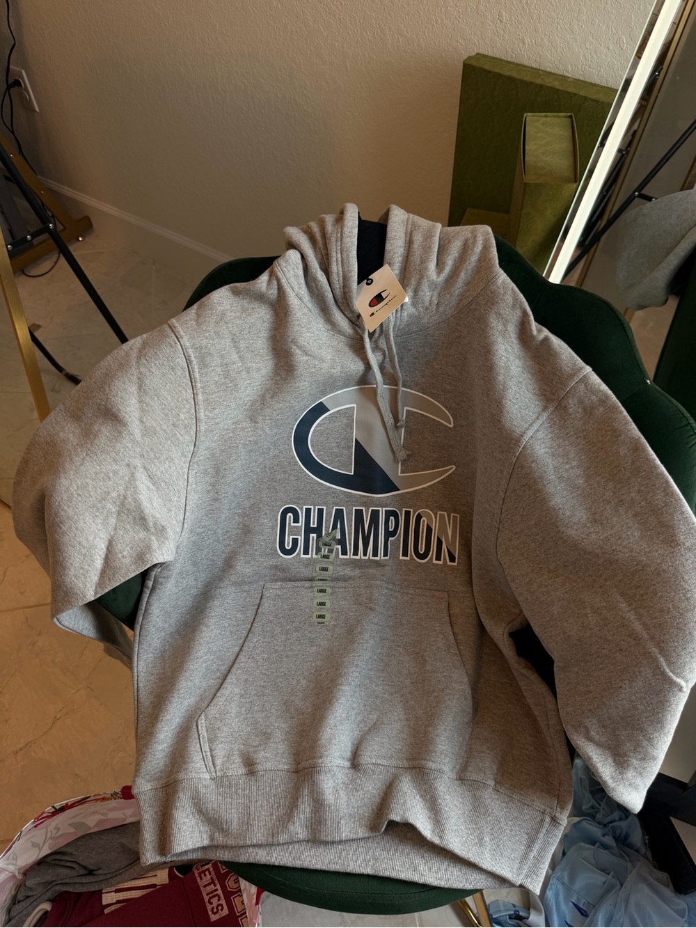 Champion Men's Gray Logo Hoodie Sweater